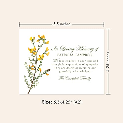 Sympathy Thank You Cards, Yellow Flowers, 5.5x4.25