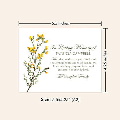 Sympathy Thank You Cards, Yellow Flowers, 5.5x4.25