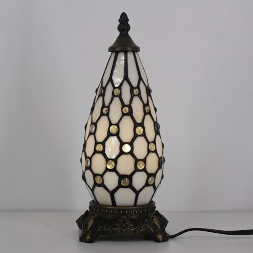 Small Tiffany Stained Glass Table Lamp 5.5X11 Inch (White Yellow) - color: White Yellow