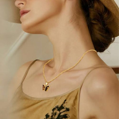 XIUDA Cremation Urn Necklace for Ashes with Crystal Butterfly Stainless Steel Memorial Keepsake Cremation Jewelry Pendant for Women - color: Brown