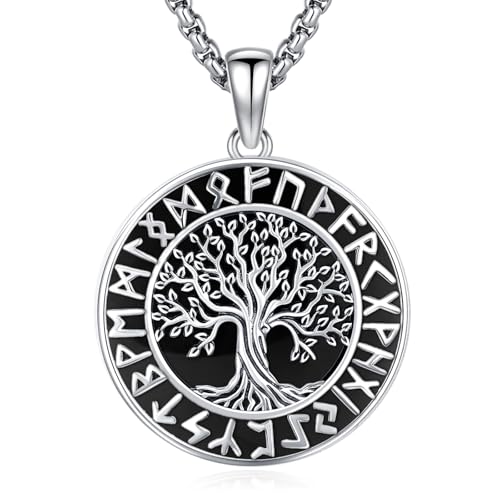 Sterling Silver Tree of Life Necklace for Women Oval Family Tree Necklace Abalone Shell Moonstone Pendant Mother Day Necklace for Mom Tree of Life Jewelry - style: Tree of Life- Obsidian(Round）