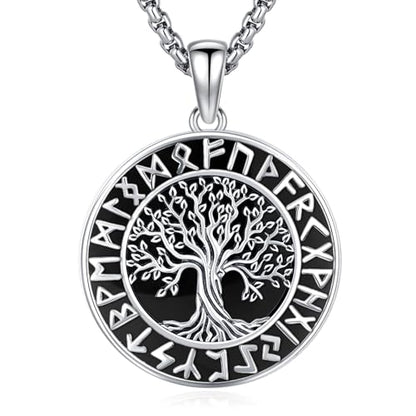 Sterling Silver Tree of Life Necklace for Women Oval Family Tree Necklace Abalone Shell Moonstone Pendant Mother Day Necklace for Mom Tree of Life Jewelry - style: Tree of Life- Obsidian(Round）
