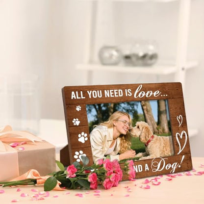 Dog Wood Picture Frame, All You Need is Love And A Dog, Pet Dogs Memorial Picture Frames Gift, Gifts for Dogs Owner, Wooden Tabletop Photo Frame 7.9*5.7inches - color: Style 10