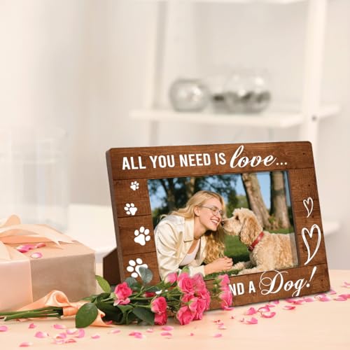 Dog Wood Picture Frame, All You Need is Love And A Dog, Pet Dogs Memorial Picture Frames Gift, Gifts for Dogs Owner, Wooden Tabletop Photo Frame 7.9*5.7inches - color: Style 10