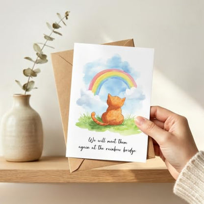 PTRUKD, Sentimental Rainbow Bridge Sympathy Cards, Lost Cat Cards, Rainbow Cat Cards, Bereavement Card for Cat Owners, Sympathy Card for Losing A Cat, for Anyone Grieving A Beloved Animal Companion - color: PLOS-KM-144