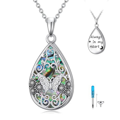 WINNICACA Urn Necklaces for Ashes 925 Sterling Silver Butterfly Hummingbird Dragonfly Teardrop Ash Necklace Cremation Jewelry Urn Pendants for Women Memorial Gifts for Birthday Christmas Funeral - style: 4-Butterfly Urn Necklace