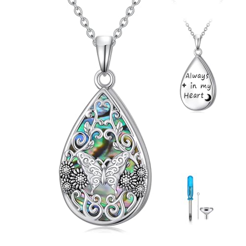 WINNICACA Urn Necklaces for Ashes 925 Sterling Silver Butterfly Hummingbird Dragonfly Teardrop Ash Necklace Cremation Jewelry Urn Pendants for Women Memorial Gifts for Birthday Christmas Funeral - style: 4-Butterfly Urn Necklace