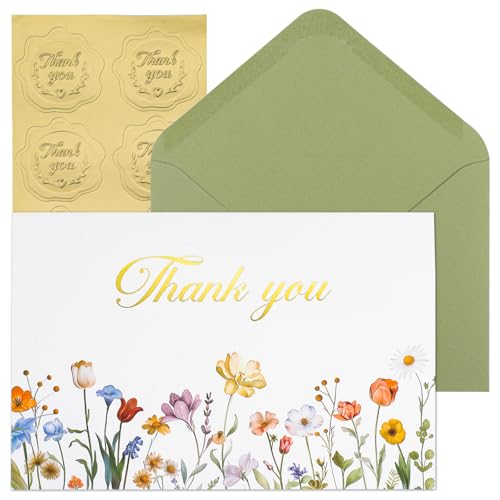 Thboxes 50 Pack Thank You Cards with Envelopes, Teacher Thank You Card Bulk - style: Flowers