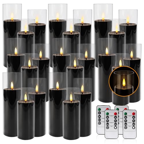 fclayvts 24Pack Black Flickering Flameless LED Candles with Remote & Timer, Small Pillar Acrylic LED Candles Perfect for Indoor/Outdoor Decor,Wedding,BBQ and Gift - Easily Create a Magical Atmosphere. - size: 24-Pack-Black-Acrylic