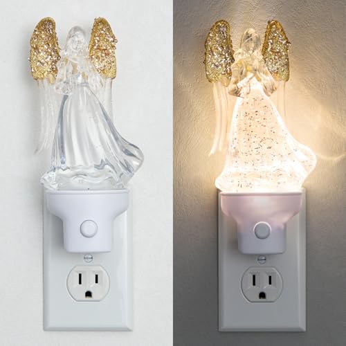 Guardian Angel Night Light Plug into Wall with Swirling Glitter, 3000K Warm White LED Nightlight with Extension Cord, Decorative Bedside Night Light for Bedroom, Bathroom, Kids Room - color: Guardain Angel
