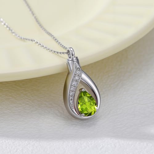 Teardrop Urn Necklace for Ashes Birthstone Keepsake Pendant Cremation Jewelry for Ashes Memorial Jewelry Gifts for Loss of a Loved One for Women - style: Aug-Peridot