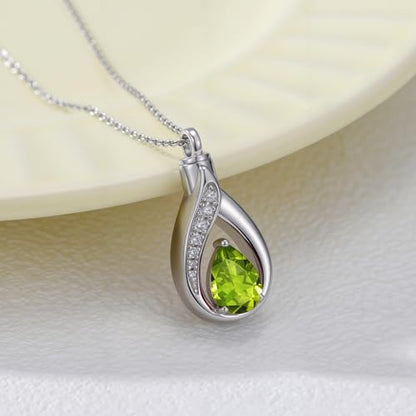 Teardrop Urn Necklace for Ashes Birthstone Keepsake Pendant Cremation Jewelry for Ashes Memorial Jewelry Gifts for Loss of a Loved One for Women - style: Aug-Peridot