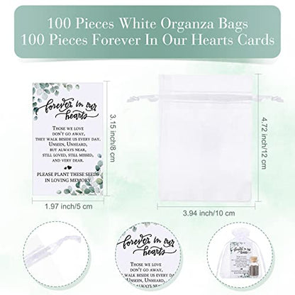 Tanlade 100 Sets Funeral Favors Include Funeral Prayer Card Celebration of Life Card Seed Bag Glass Bottle with Cork Organza Bag for Veterans Memorial Loss of Loved One, No Seed(Leaf) - style: Leaf