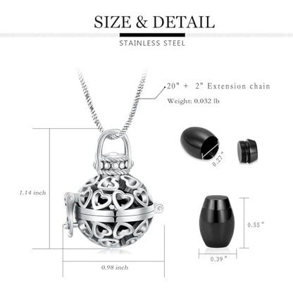 Yinplsmemory Cremation Jewelry Urn Necklace for Ashes with Mini Keepsake Jar - color: Silver&black