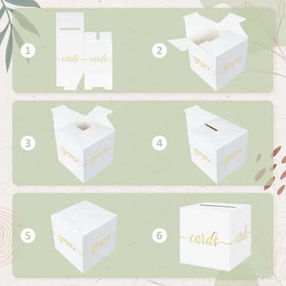 QIKSION Elegant Wedding Card Box, Gold Foil Gift Card Box for Party, White - color: White and Gold Foil