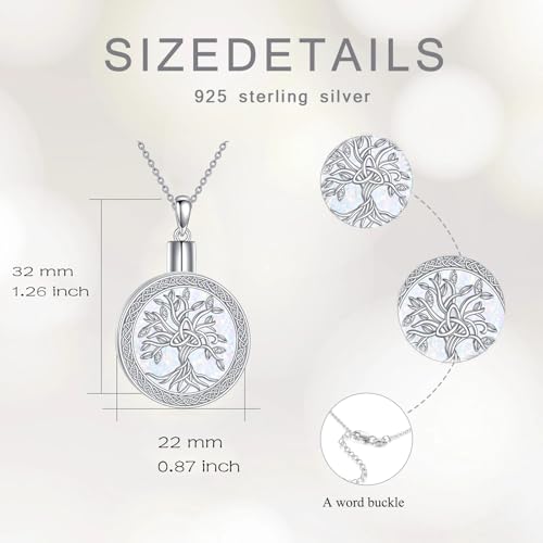 Diamond Tree of Life Urn Necklace for Ashes 925 Sterling Silver Family Tree of Life Cremation with Funnel Filler Ash Holder Keepsake Memorial Jewelry Gifts for Women,18+2 inch - style: Style 3-Opal