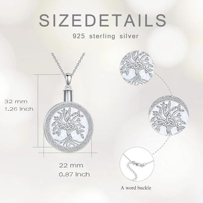 Diamond Tree of Life Urn Necklace for Ashes 925 Sterling Silver Family Tree of Life Cremation with Funnel Filler Ash Holder Keepsake Memorial Jewelry Gifts for Women,18+2 inch - style: Style 3-Opal