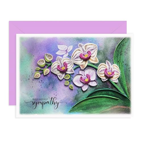 Orchid Sympathy Card, Flower Thinking Of You, Condolence, Quilling Card for Him, Her, Friend and Love (Orchid Sympathy) - color: Orchid Sympathy