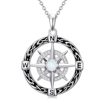 WINNICACA Celtic Knot Necklace 925 Sterling Silver Celtic Pendant Irish Urn Necklace Jewelry Birthday Anniversary Valentine's Day Gifts for Her Women Wife Girlfriend Daughter - style: 3-Compass Necklace(Oxidation)