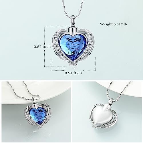 shajwo Angel Wing Heart Urn Ashes Necklace for Women Men | Cremation Jewelry,Birthstone Necklace of Loved One,Memorial Pendant for Human Pet - color: Customize