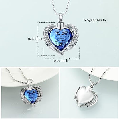 shajwo Angel Wing Heart Urn Ashes Necklace for Women Men | Cremation Jewelry,Birthstone Necklace of Loved One,Memorial Pendant for Human Pet - color: Customize