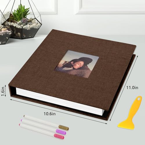 Zesthouse Photo Album Self Adhesive with Picture Display Window, 3-Ring Scrapbook Albums 60 Pages Holds 8x10 5x7 4x6 Photos, DIY Photo Book Ideal Gift for Family Wedding Baby - color: Coffee, size: 11"x10.6"/White 60 Pages