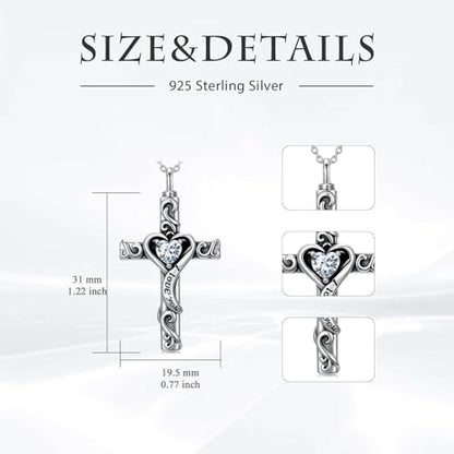 TOUPOP Cross Urn Necklaces for Ashes Birthstone Cremation Jewelry 925 Sterling Silver Cross Memorial Keepsake Jewelry for Women (with Funnel Filler) - color: 04-April-Synthetic Diamond