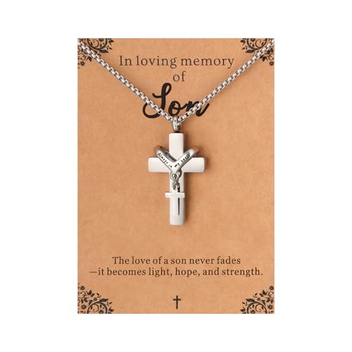 Cremation Cross Necklace for Ashes Cross Urns Locket Pendant Ashes Holder Stainless Steel Memorial Jewelry - style: Miss You Son