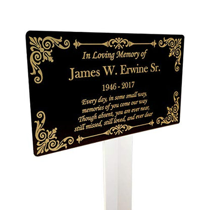 Personalized Memorial Plaque Stake, Grave Marker (Black/Gold) - color: Black/Gold