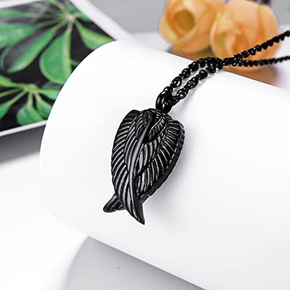 Angel Wing Cremation Necklace for Ashes Stainless Steel Urn Pendant Ashes Holder Memorial Jewelry-I’m Here WATCHING Over You - color: Black-Gift Box