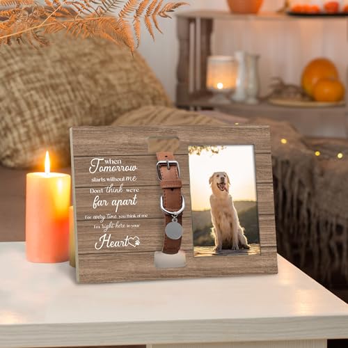 Dog Cat Pet Memorial Picture Frame with Collar Holder, Pet Cat Dog Memorial Loss Gifts for Loss of Dog, When Tomorrow Starts Without Me Picture Photo Frames for Dogs that Passed, 4x6 Photos