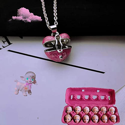 Heart Locket Necklace Y2k Love Heart Necklace Tiny Small Cute Necklace for Women Valentine's Day - color: Pink