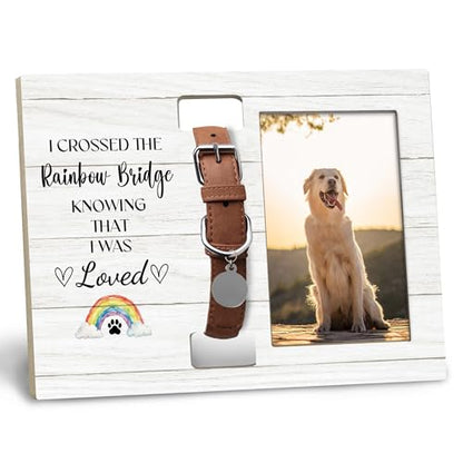 Dog Cat Pet Memorial Picture Frame with Collar Holder, Rainbow Bridge Dog Pet Cat Memorial Loss Sympathy Gifts, 4x6 Photos - color: loved