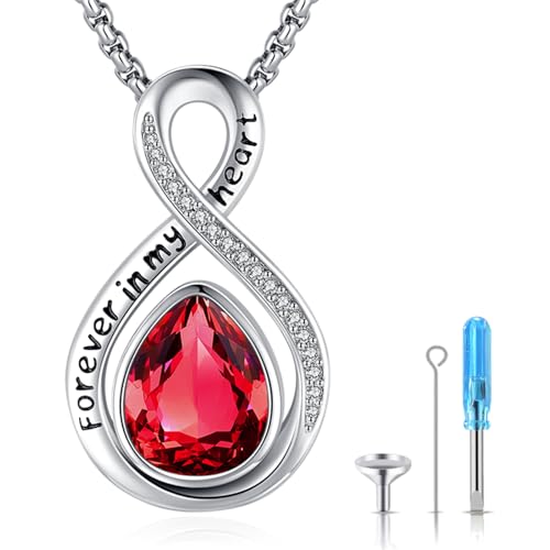 Eusense Cremation Jewelry for Ashes Urn Necklace to Put Ashes In 925 Sterling Silver Memorial Pendant Tree of Life Infinity Urn Necklaces for Ashes Necklace for Women Men - style: F-Infinity Urn-07-Jul.-Ruby Red