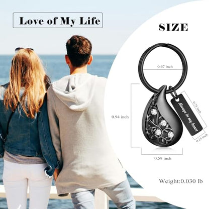 Hearbeingt Teardrop Urn Keychain for Ashes Tree of Life Cremation Jewelry - color: A-black