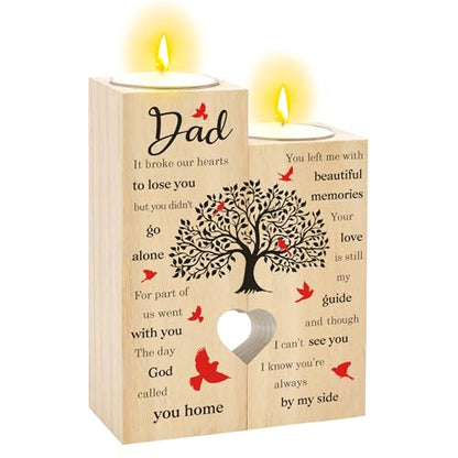 Sympathy Gifts for Loss of Dad Father - Memorial Condolences Bereavement Remembrance Funeral Grief Gifts for Loss of Dads Wooden Candle Holder Candlestick in Memory of dad Gift