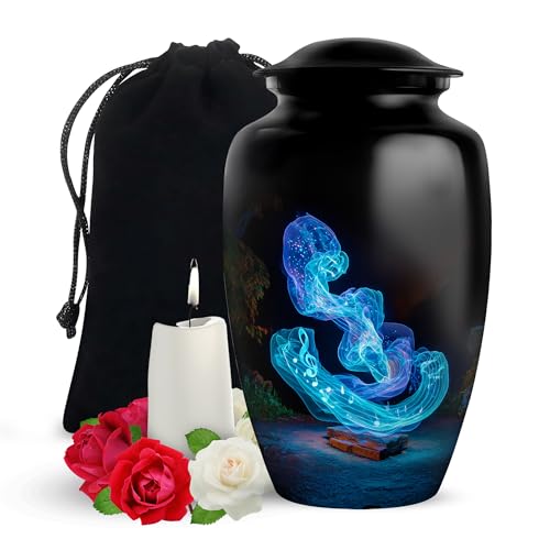 Yatskia Blue Music Large Memorial Urns for Human Ashes Adult Mother and Father, Decorative Cremation Urn for Ashes Adult Male, (Classic Large, 10 Inch) - color: #1 Music, size: 10 Inch Large Urn