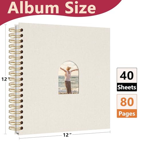 Vienrose Scrapbook Album,80 Pages,12x12 Inch,Beige | Linen Arch Window,Personalized DIY Photo Album – Wedding,Baby Shower,Anniversary,Travel,Keepsake Gift - color: Beige, size: 12 INCH 80 Pages