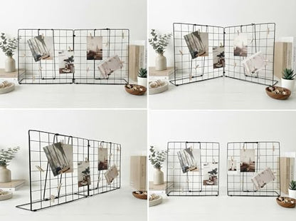 Double-Sided Foldable Desktop Photo Display Board Black | 20 Wooden Clips, Message Board, Detachable to 2 Small Photo Stands, Accessory & Handcraft Display Board for Home & Office - color: Black