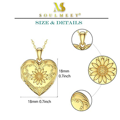 SOULMEET Personalized Silver Locket Necklace That Holds Pictures Photo Keep Someone Near to You, Memorial Custom Lockets Necklaces Letters Engraving for His Her - color: A2-Gold plated sunflower-Yellow, style: Locket Necklace Only