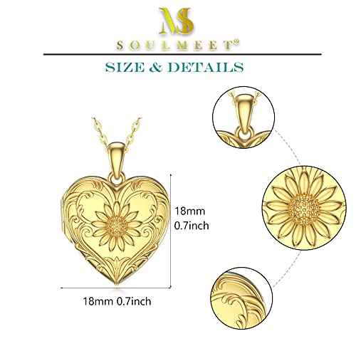 SOULMEET Personalized Silver Locket Necklace That Holds Pictures Photo Keep Someone Near to You, Memorial Custom Lockets Necklaces Letters Engraving for His Her - color: A2-Gold plated sunflower-Yellow, style: Locket Necklace Only