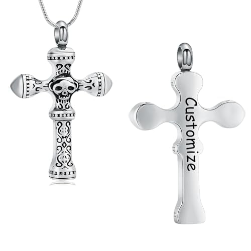 Skull Cross Cremation Jewelry Retro Skull Urn Necklaces for Ashe Stainless Steel Memorial locket Keepsakes Jewelry Human Ash Pendant Jewelry for Men Women - color: Customize
