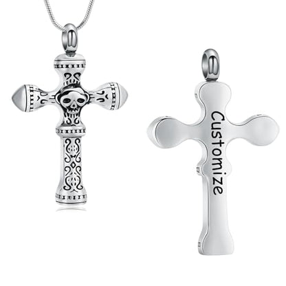 Skull Cross Cremation Jewelry Retro Skull Urn Necklaces for Ashe Stainless Steel Memorial locket Keepsakes Jewelry Human Ash Pendant Jewelry for Men Women - color: Customize