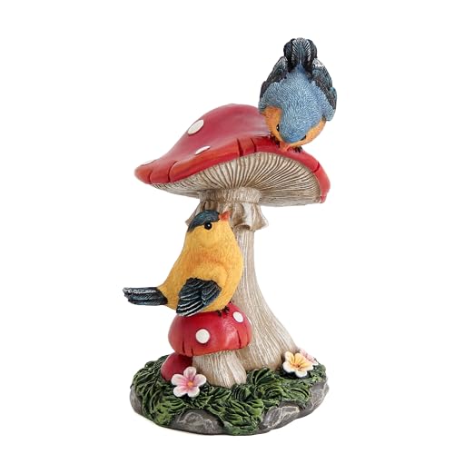 Bird garden statue Mushroom Figurines Outdoor Garden Decor for Patio Yard - color: Red