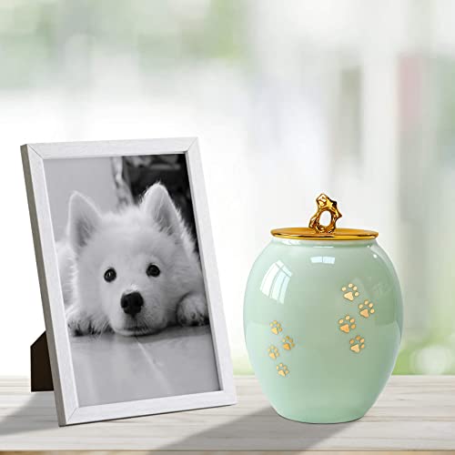 Medium Pet Urns for Dogs Ashes, Ceramics Pet Urn for Cat Ashes - color: Green