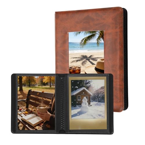 uxcell 32 Pockets Vintage Photo Album, 16 Pages Photocard Holder 5.8 x 4.5" Retro PU Leather Instant Camera Album Picture Book Organizer for Weddings Travel Family, Brown - color: Bright Brown, size: 5.79 x 4.53 Inch（32 Pockets)