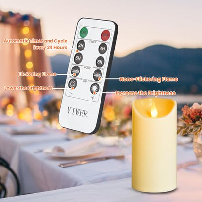 YIWER Plastic Flameless LED Candles,9PCS Battery Operated Candle with Remote Fake Electronic Flickering Light Large Pillar D3”H4”(10.2) 5”6”Durable Use - color: D3"-Plastic, size: 9PCS