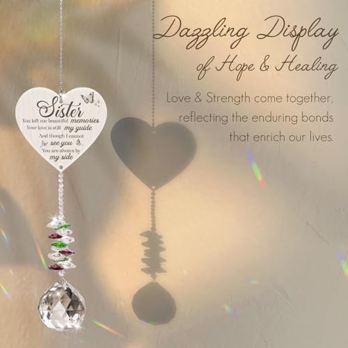Memorial Gifts for Loss of Sister, Sympathy Crystal Suncatcher,Loss of Sister Sympathy Gifts,Hanging Crystals Ornament for Window Rainbow Maker Prisms Home Decor Gift - style: Sister