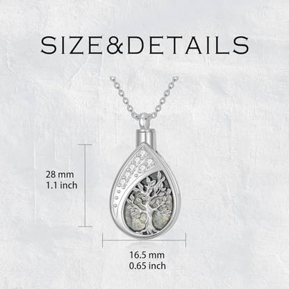Diamond Tree of Life Urn Necklace for Ashes 925 Sterling Silver Family Tree of Life Cremation with Funnel Filler Ash Holder Keepsake Memorial Jewelry Gifts for Women,18+2 inch - style: Style 0-Moss Agate