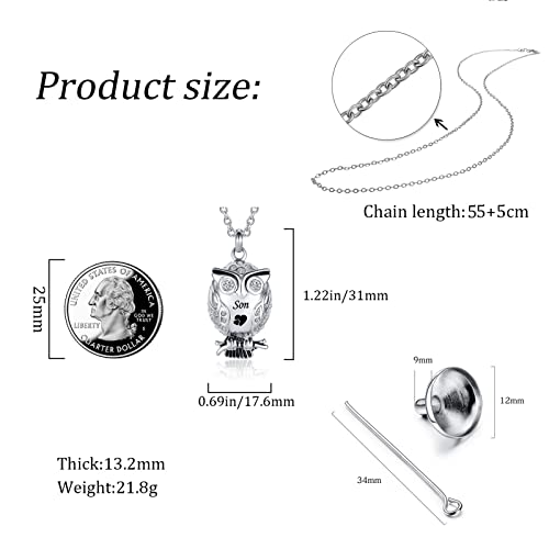Owl Animal Cremation Urn Necklace for Ashes Crystal Memorial Keepsake Pendant Jewelry with Funnel Filler Kit for Dad Mom Grandma - style: Mom